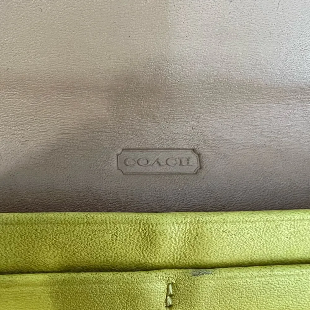 Coach Chartreuse Leather Long Slim Wallet with Silver Logo